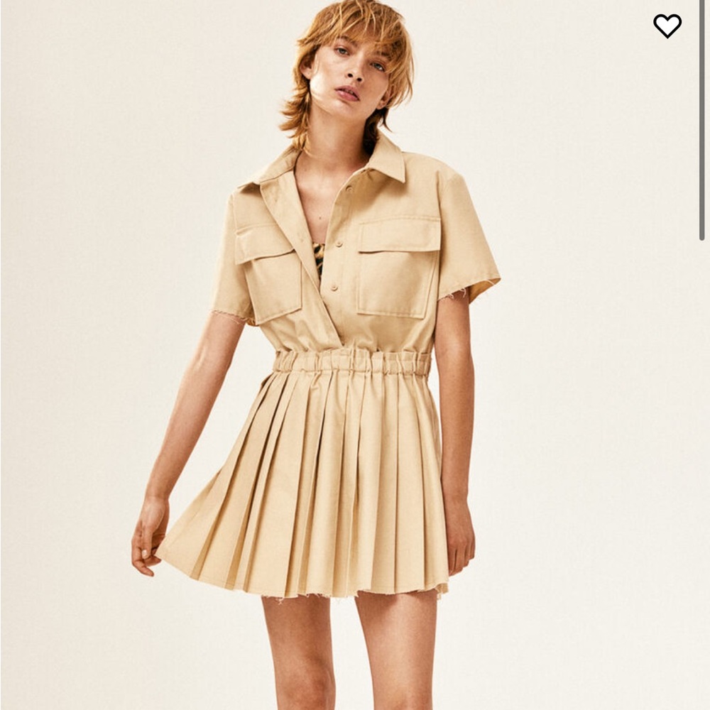 H&M Tan Pleated Mini Dress